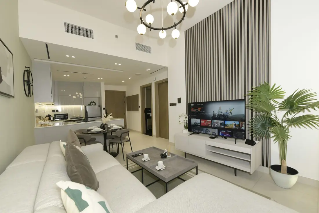 Living room of an apartment managed by Skyline Stays
