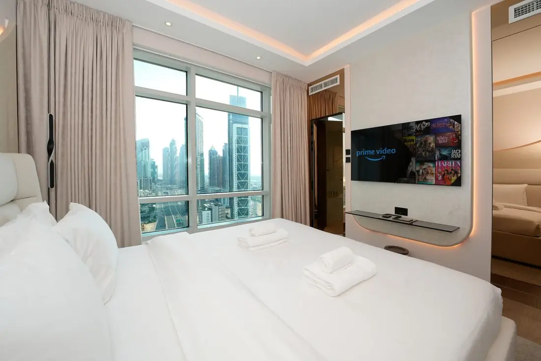 Bedroom with skyline view, The Lofts Downtown