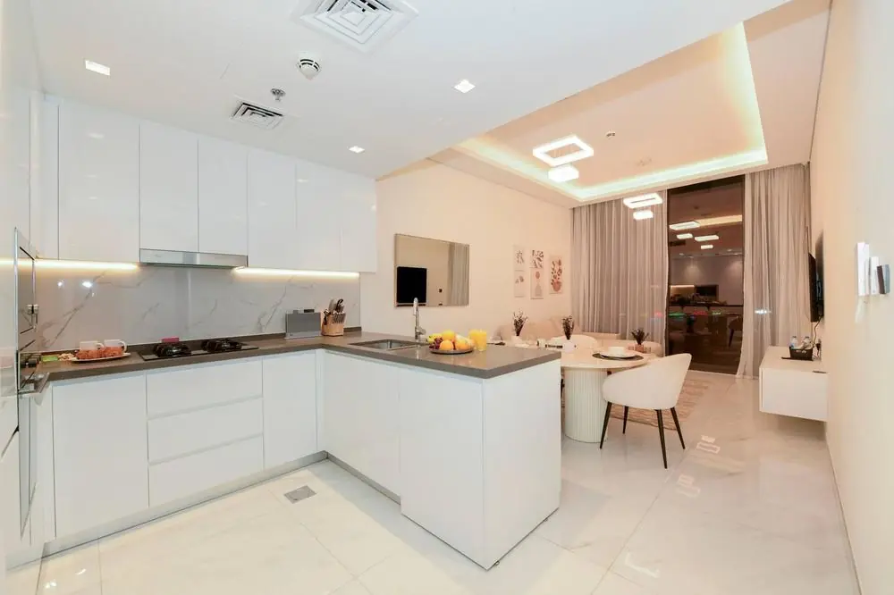 Kitchen and dining room in the Samana Park Views 2BR duplex